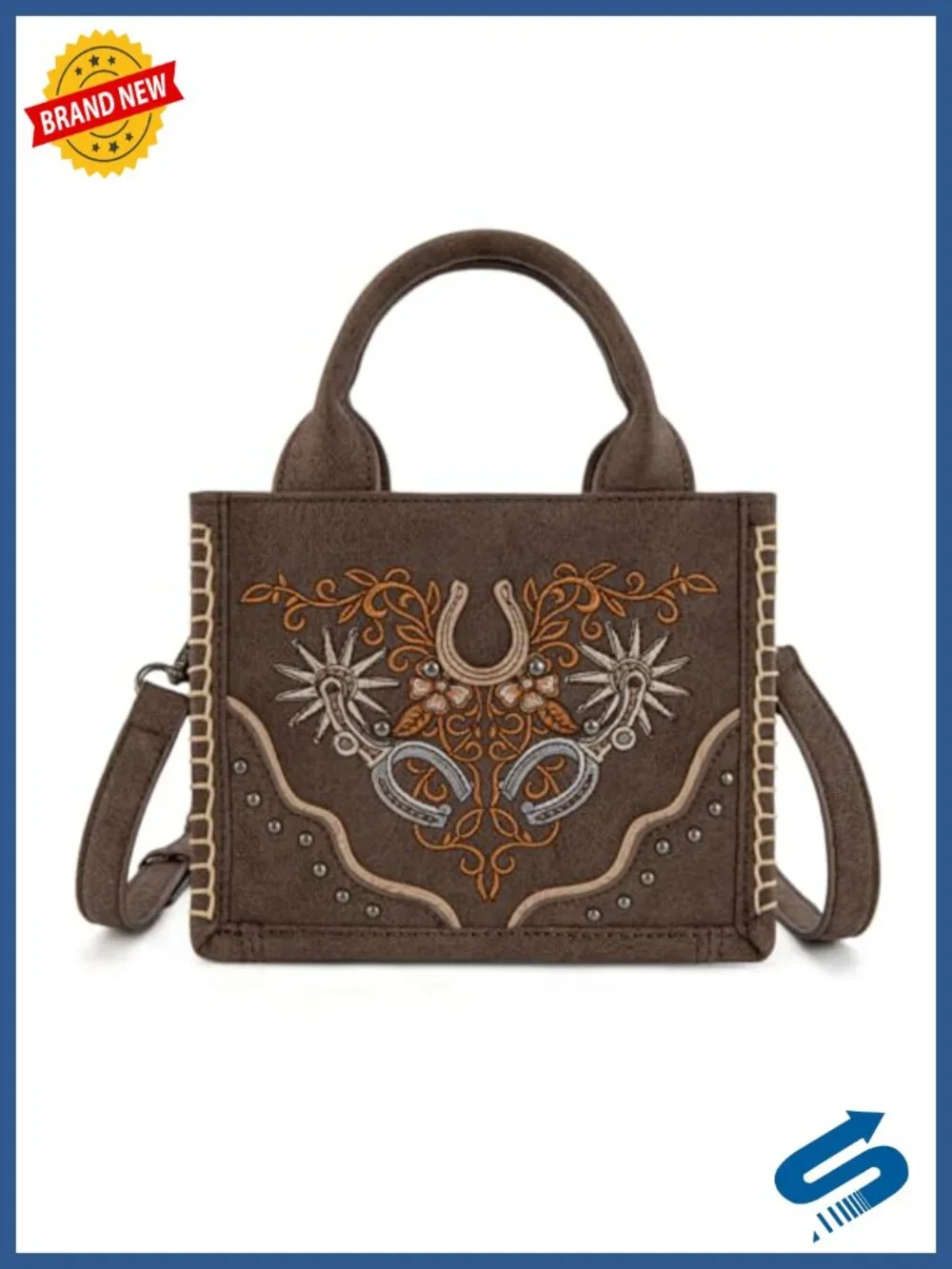 Western Embroidered Mini Tote Crossbody Bag PU Leather